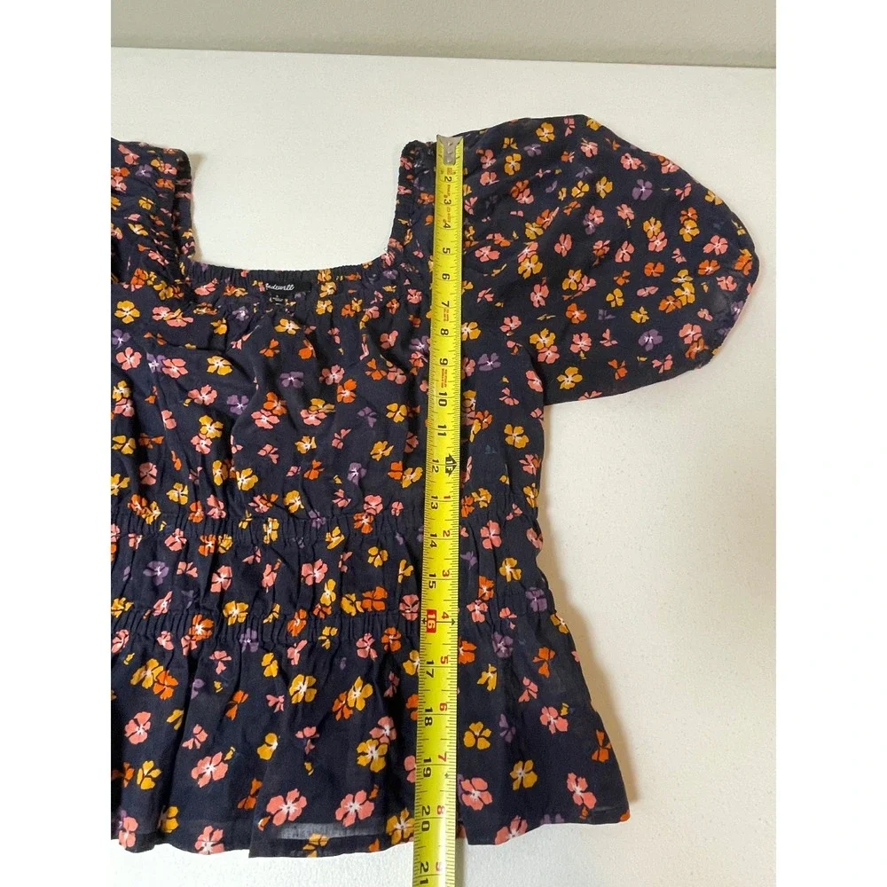 Madewell Peplum Top Women's Small Floral Puff Sleeve Smocked Square Neck S